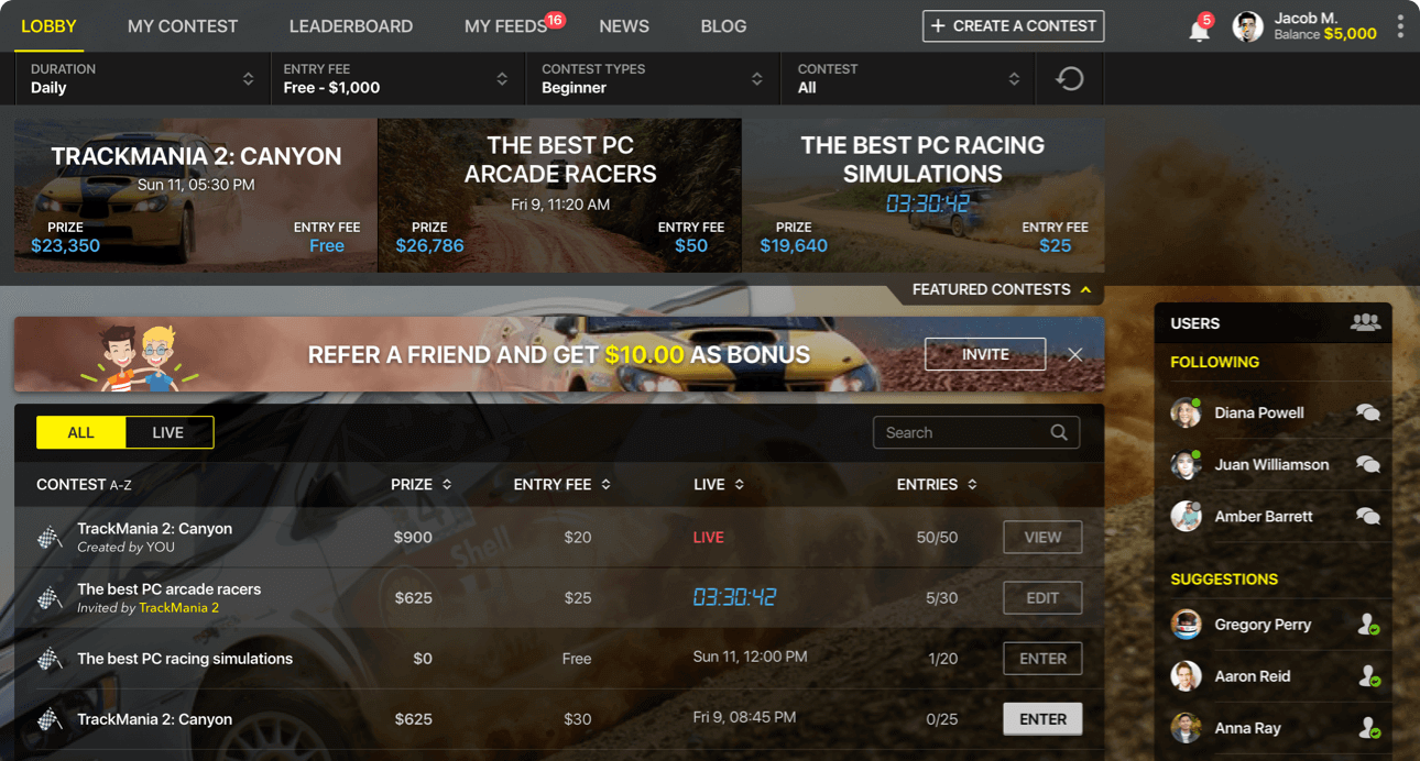 Dirt Duel - Fantasy Sports Application Development for Dirt Car Racing by Vinfotech